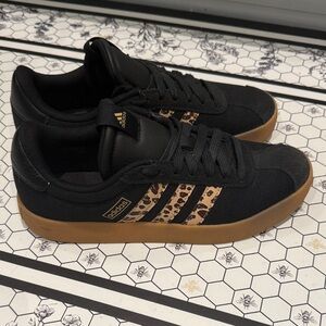 Adidas Black and Leopard VL Court Sneakers